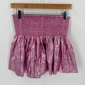 Koch Metallic Pink‎ Smocked Shorts M Medium Shiny Foil High Waisted Preppy USA